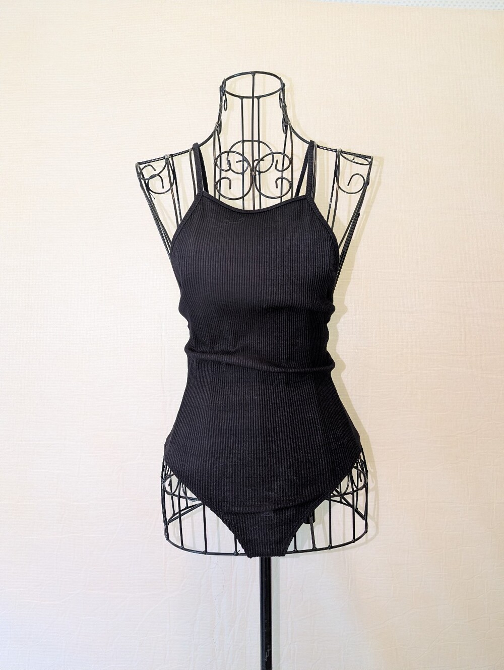 Black Bodysuit, Cross Straps And Button Bottom